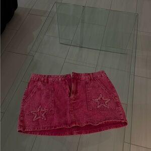 Pink Star Embroidered Denim Skirt